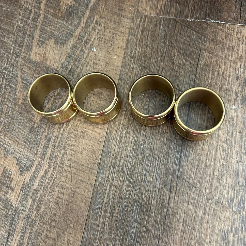 Vintage Polished Brass Napkin Rings Set of 4 Gold Spool Style Table Decor MCM